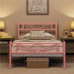 Bed Double Metal Platform Bed Frame (Pink)