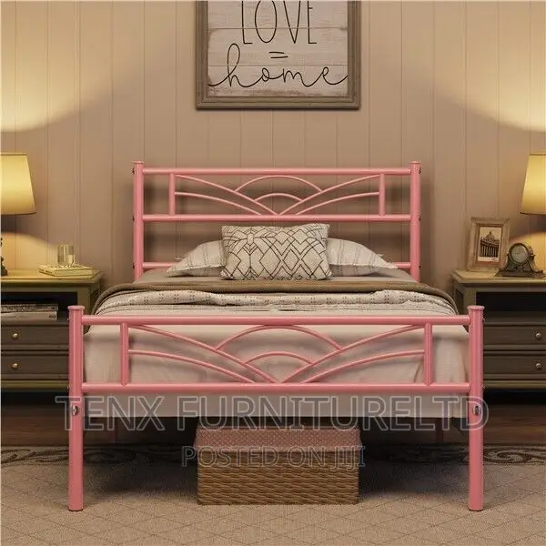 Bed Double Metal Platform Bed Frame (Pink)