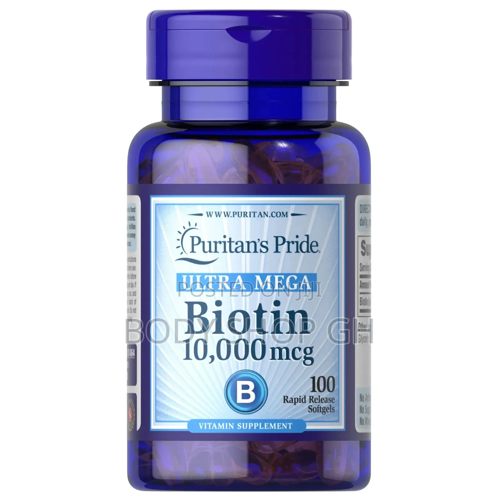 Puritan's Pride Biotin 10,000 McG- 100 Softgels [ for Hair ]