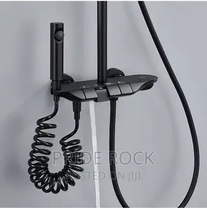 Four in One Shower Pole, Telephone Shower, Black and Grey