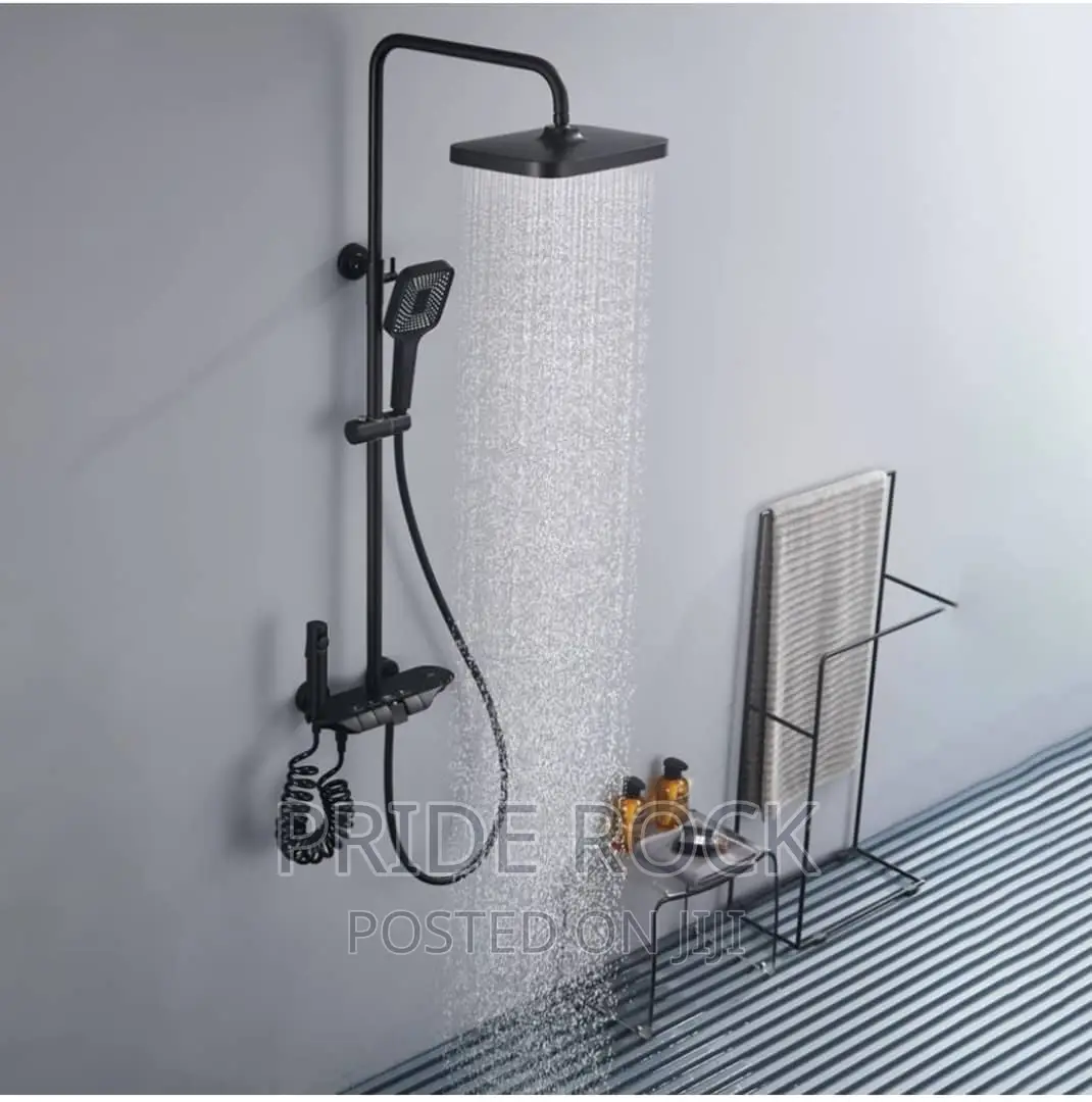 Four in One Shower Pole, Telephone Shower, Black and Grey