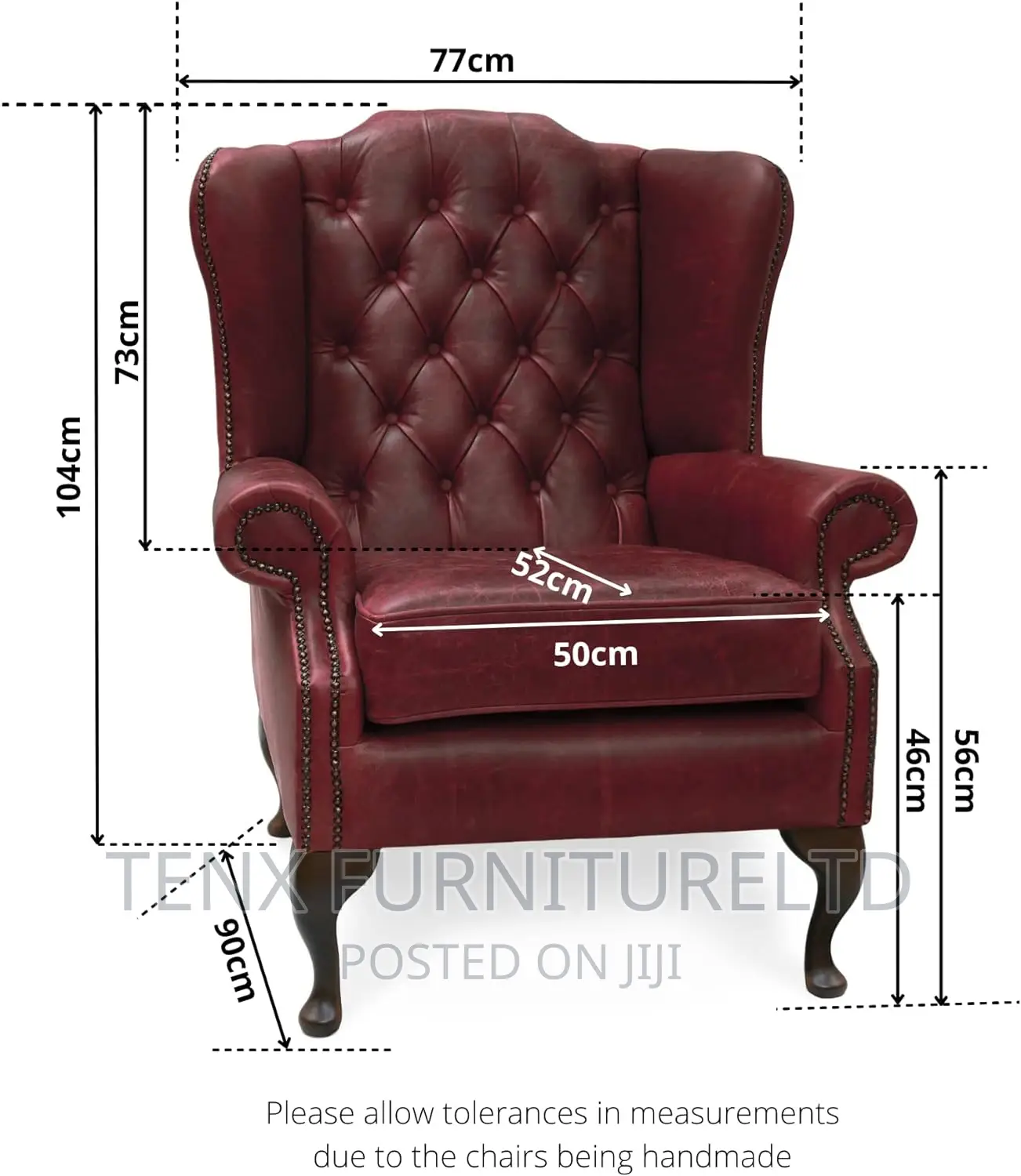 Chesterfield Vintage Leather Chair With Footrest (RED)