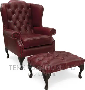 Chesterfield Vintage Leather Chair With Footrest (RED)