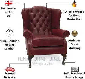 Chesterfield Vintage Leather Chair With Footrest (RED)