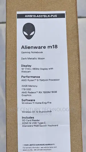 New Laptop Dell Alienware M18X 32GB AMD Ryzen 9 SSD 1T