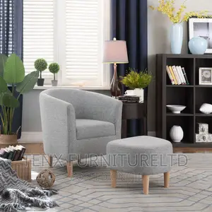 Padded Fabric Armchair Single Couch With Foot Stool