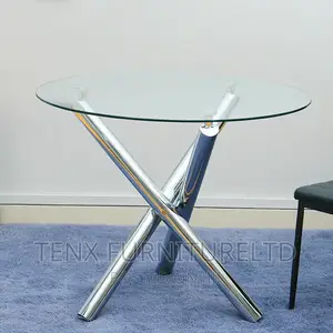 Round Glass Top Dining Table 3 Chrome Legs Kitchen/Conferenc