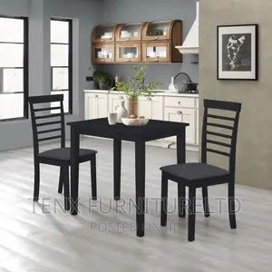 Wooden Dining Table and 2 Chairs (Black Finish)