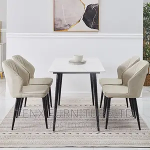 Dining Set 4 Seater (Marble Stone Top) With Leather Chairs