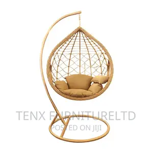 Swing Chair Rattan With Cushion Black White Cream Colours