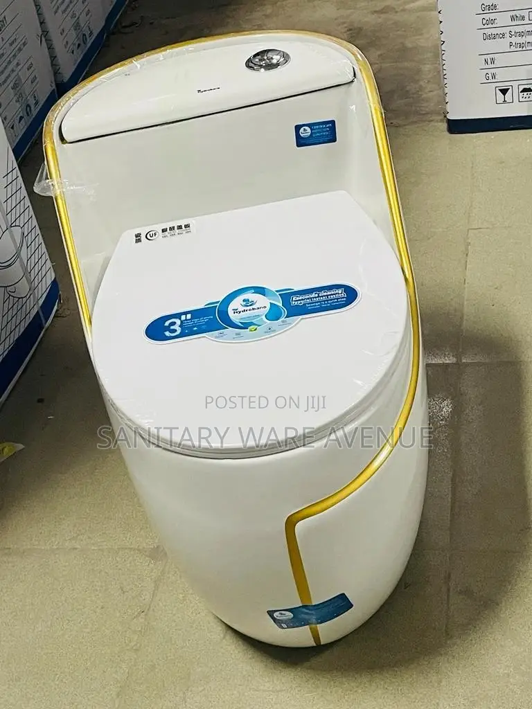 Egg Water Closet - Small Tank Toilet - White and Gold WC