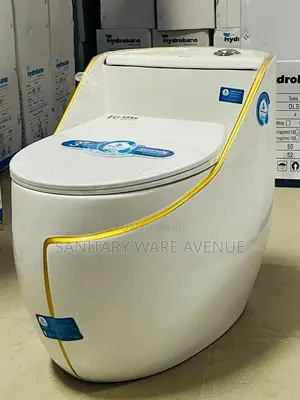 Egg Water Closet - Small Tank Toilet - White and Gold WC