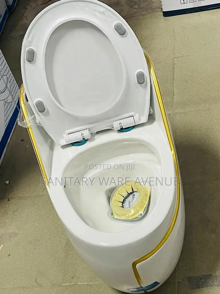 Egg Water Closet - Small Tank Toilet - White and Gold WC