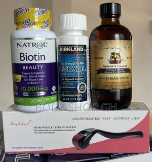 Beard Growth Pack - Kirkland + Biotin + Roller+ Castor Oil