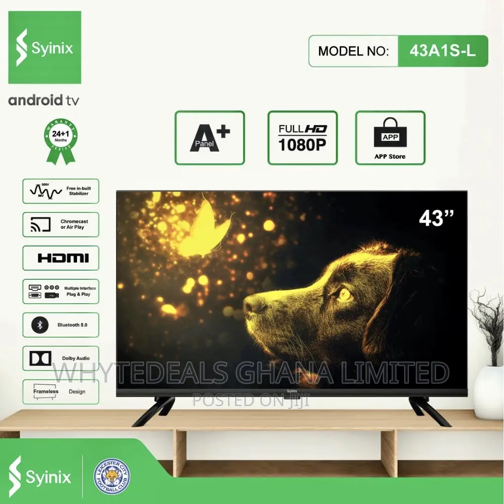43” Smart Android Voice-controlled Led Tv|Frameless|Syinix|Japan Brand
