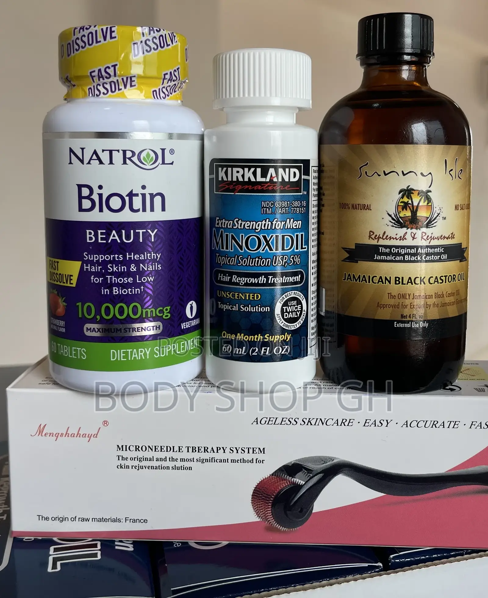 Baldness + Hairline Pack - Biotin + Roller + Kirkland Minox