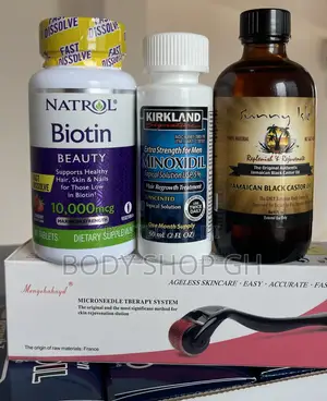 Baldness + Hairline Pack - Biotin + Roller + Kirkland Minox
