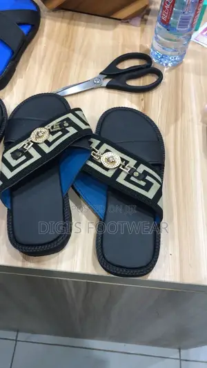 Black Versace Slippers With Crown