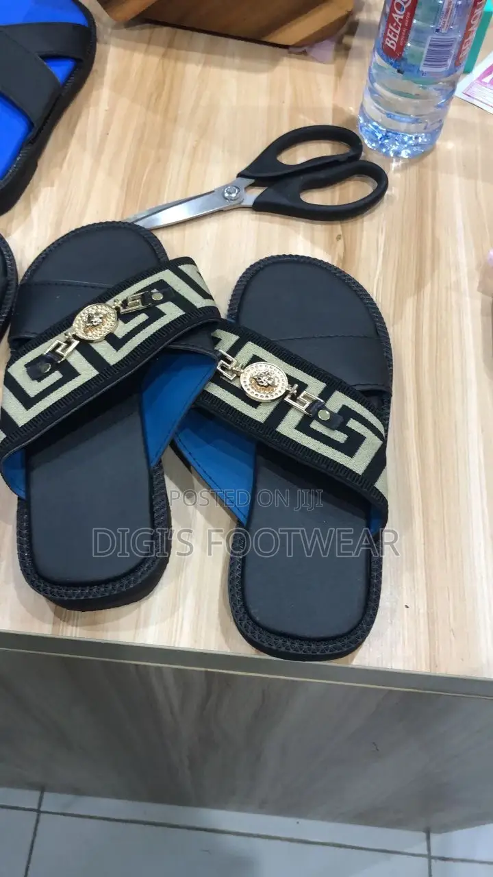 Black Versace Slippers With Crown