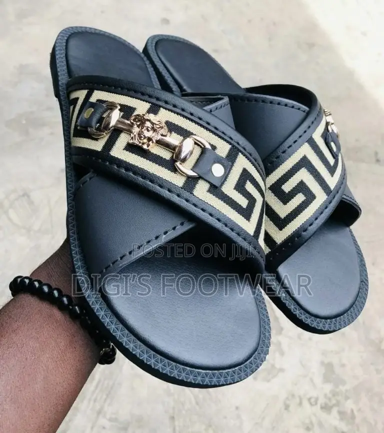 Black Versace Slippers With Crown