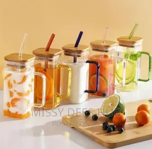 Square Glass Cup With Bamboo Lid