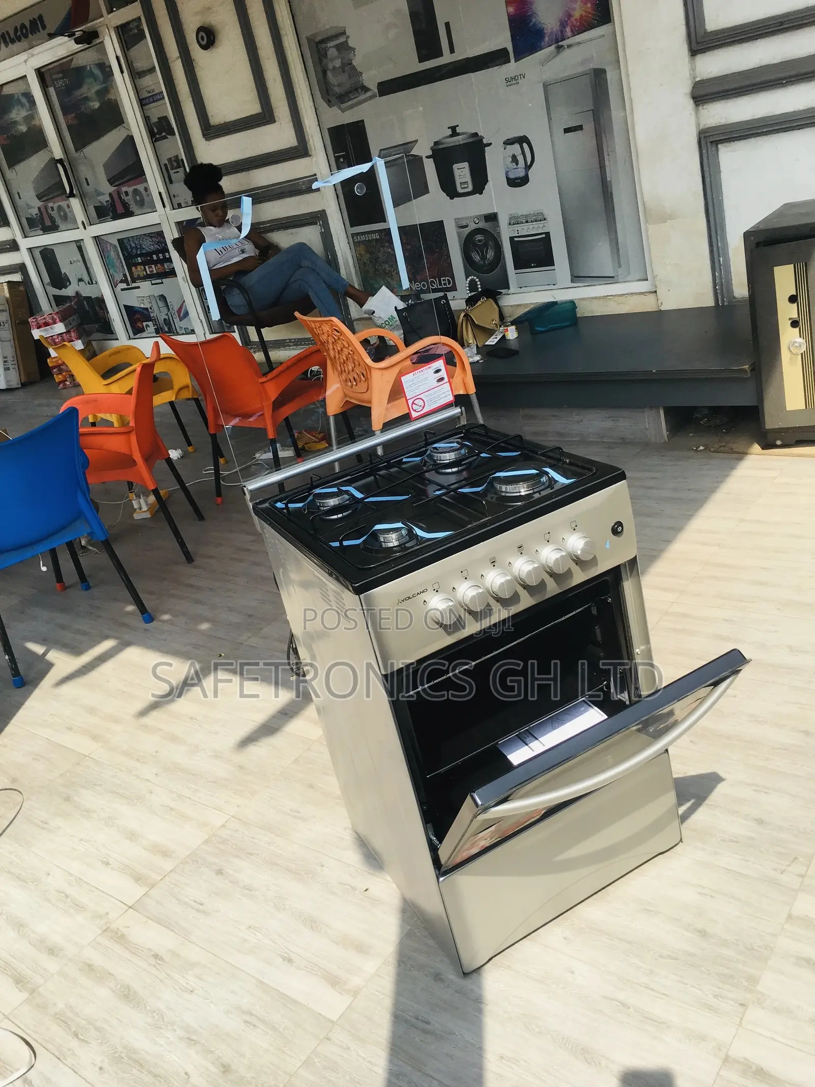 Oven With Grill 4 Gas Burner Volcano 50x50 Gray Glass Lid