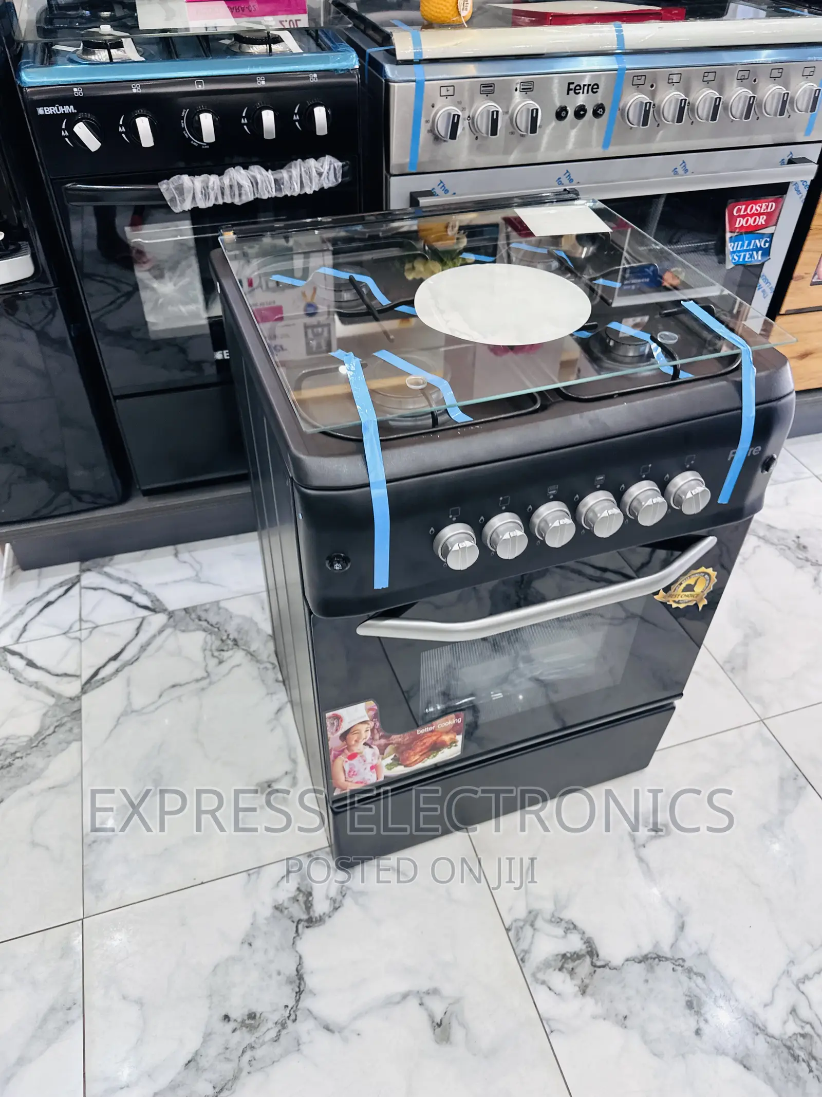 Zealous Sleek Black 4burner Gas Cooker Oven Grill 50/55
