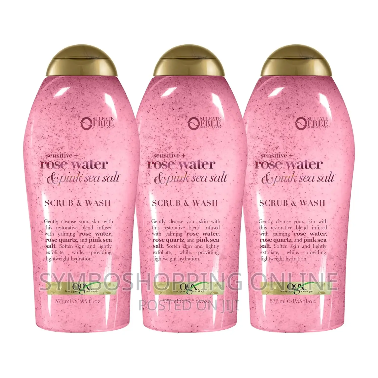 OGX Sensitive+Pink Sea Salt Rosewater Body Scrub Wash 577ml