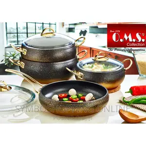 OMS Non-Stick Granite Cookware Set – Black Gold – 7-Piece UK