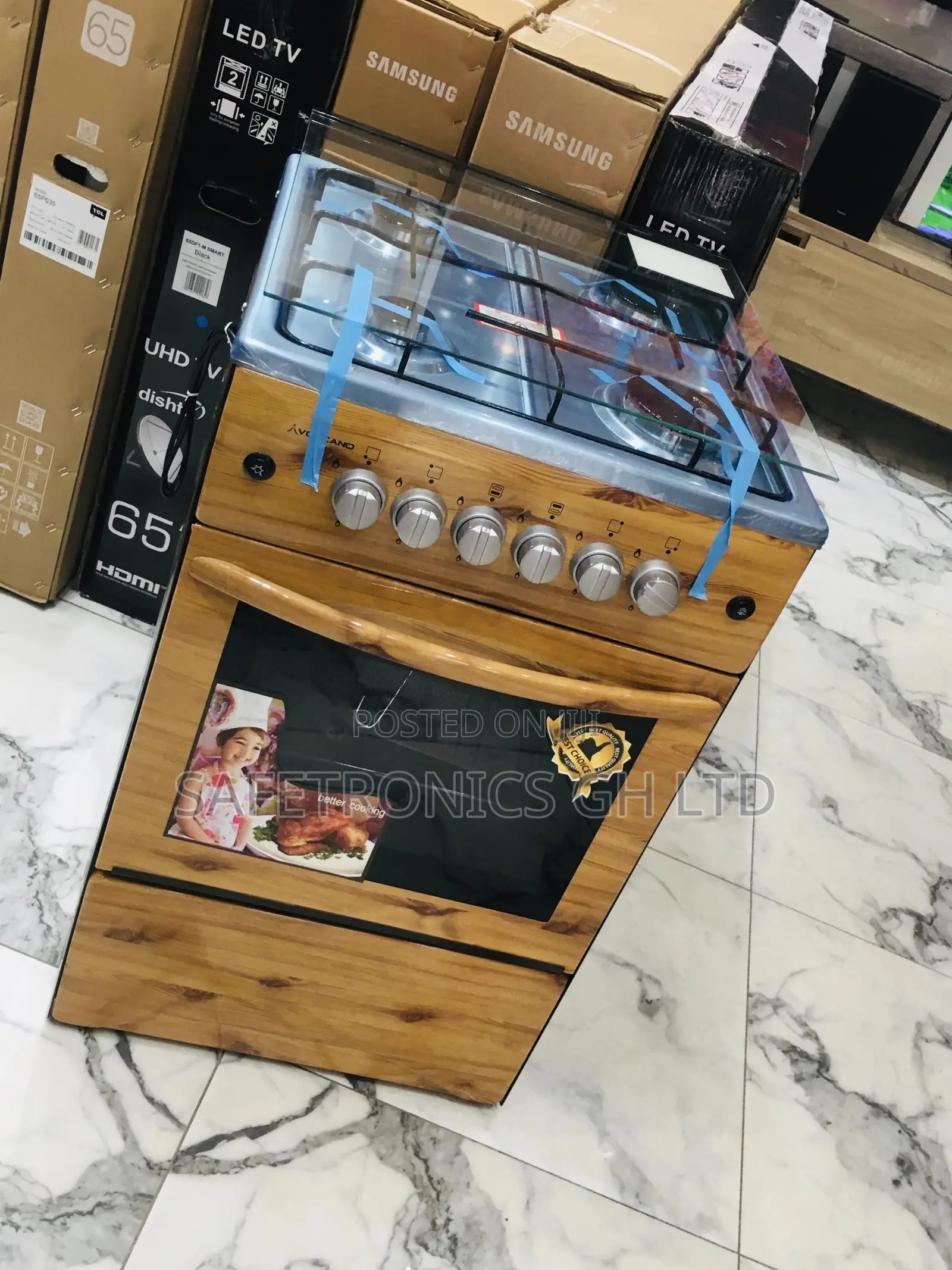 4 Gas Cooker Oven With Grill 50x50 Light Wooden Glass Lid