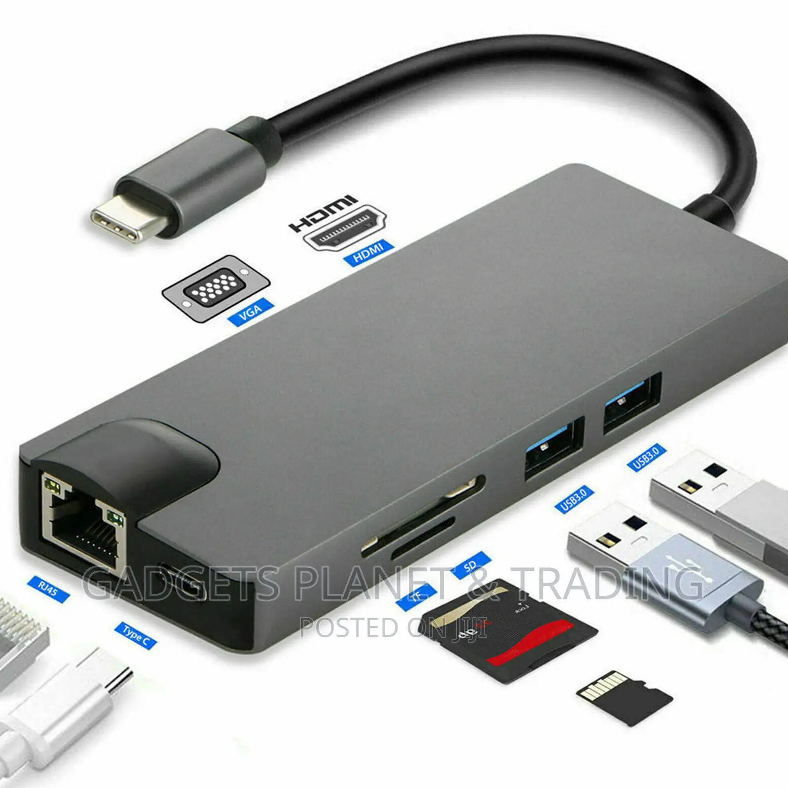 8 in 1 Type C Usb Hub - LAN, Type C, SD Card, USB 3.0, HDMI