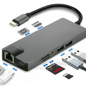 8 in 1 Type C Usb Hub - LAN, Type C, SD Card, USB 3.0, HDMI