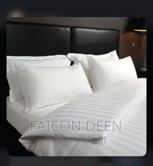 Luxurious Cotton White Stripped Bedsheets With Pillow Cases