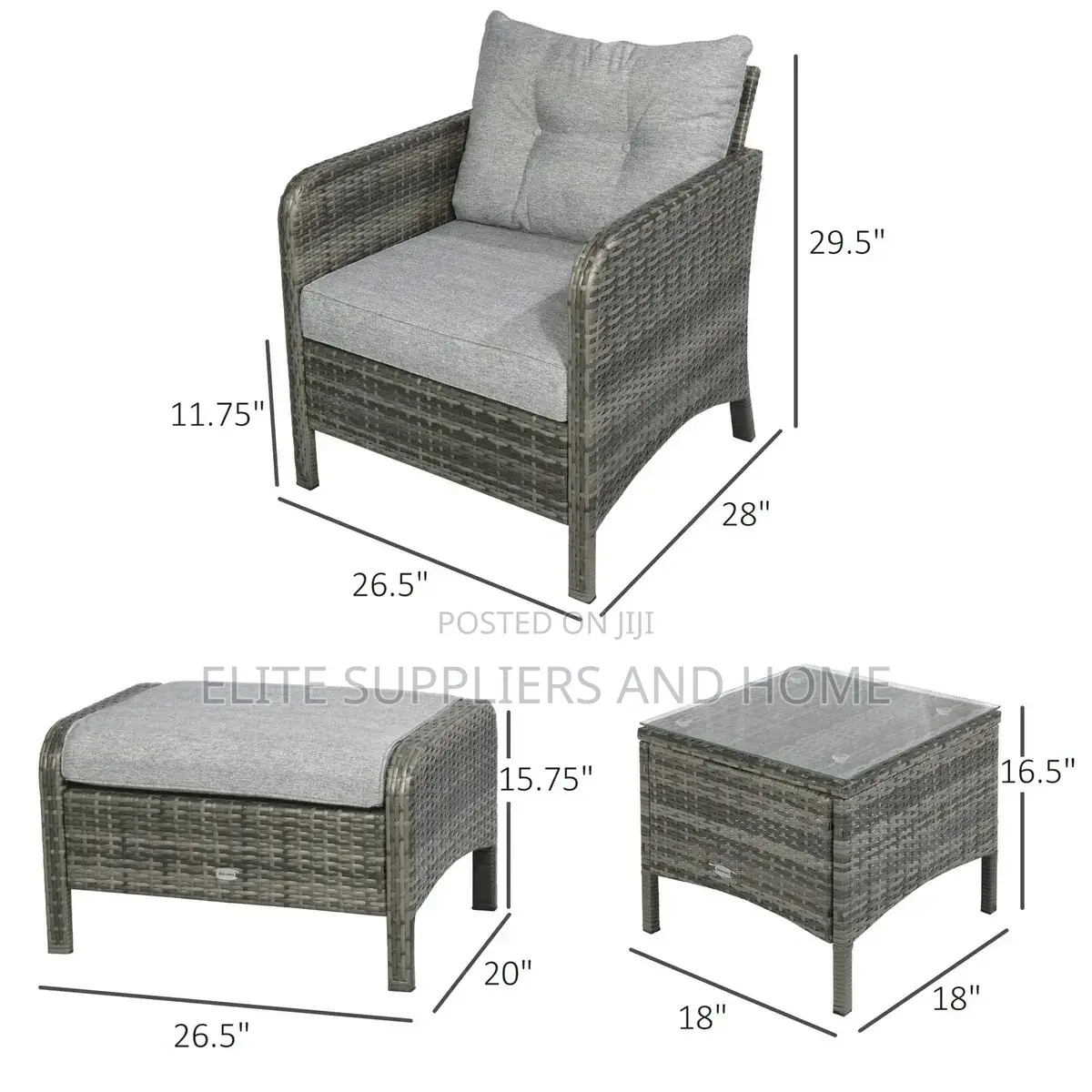 Garden Set 4 Chairs + 4 Footrests + 2 Tables