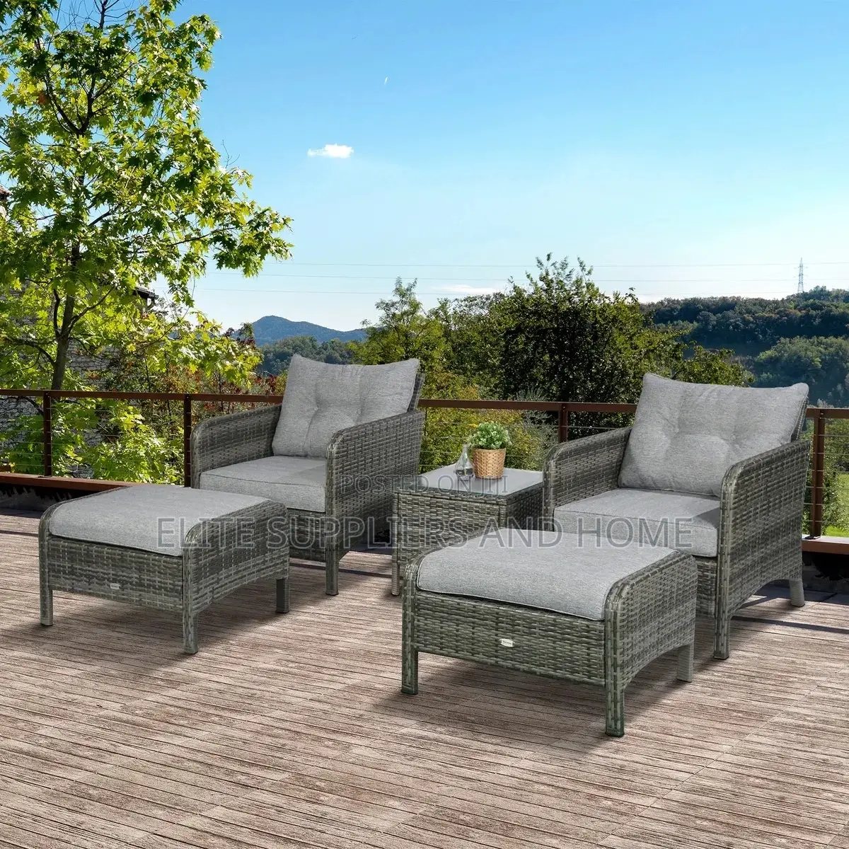Garden Set 4 Chairs + 4 Footrests + 2 Tables
