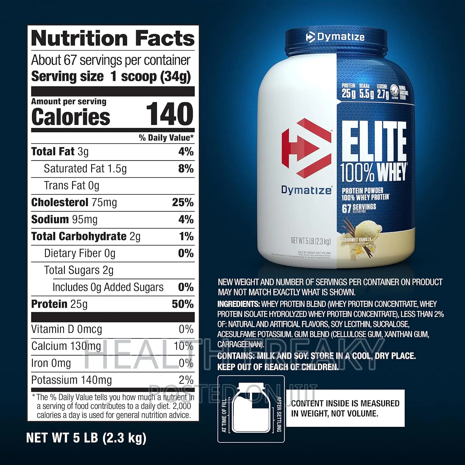 Whey Protein Dymatize Elite 100% Whey Muscle Gain 5lb