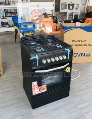 Oven With Grill 60x60 Black 4 Gas Cooker Glass Lid Ferre