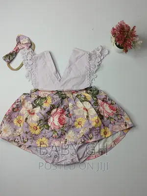 Baby Girl Floral Lace Trim Combo Dress With Headband