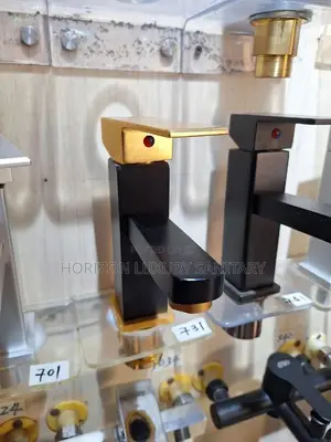 Black and Gold Square Basin Tap Hot and Cold Faucet Mixer