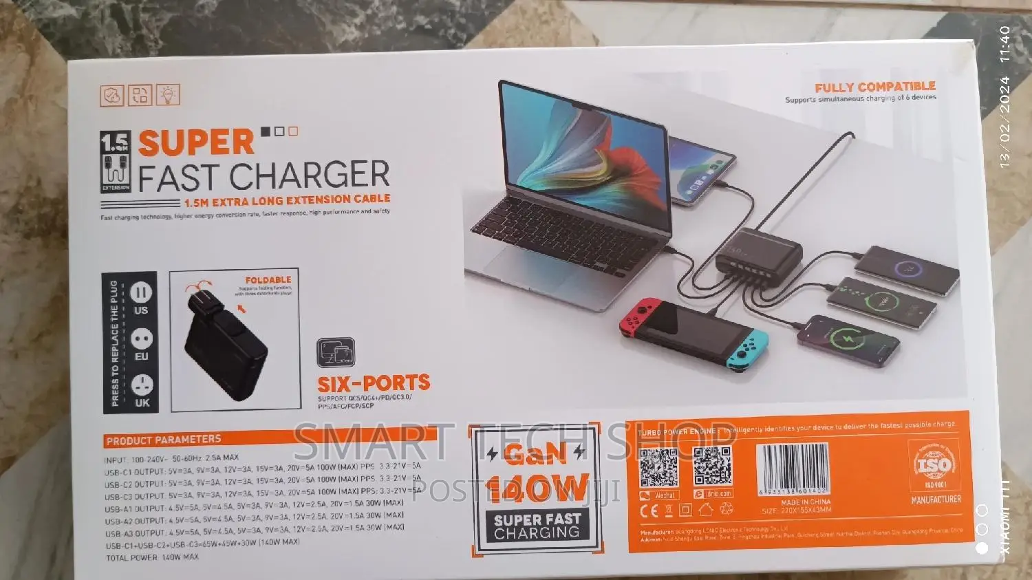 Ldnio140w 6 Port Pd Qc3.0 Gan Fast Charger for Laptop iPhone