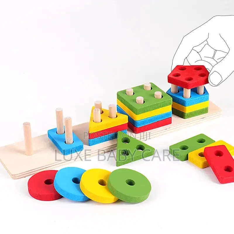 Shape Wooden Stacking and Sorting Geometric Blocks