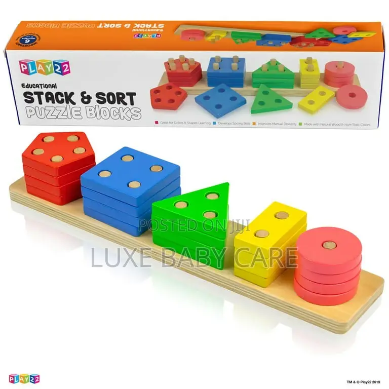 Shape Wooden Stacking and Sorting Geometric Blocks