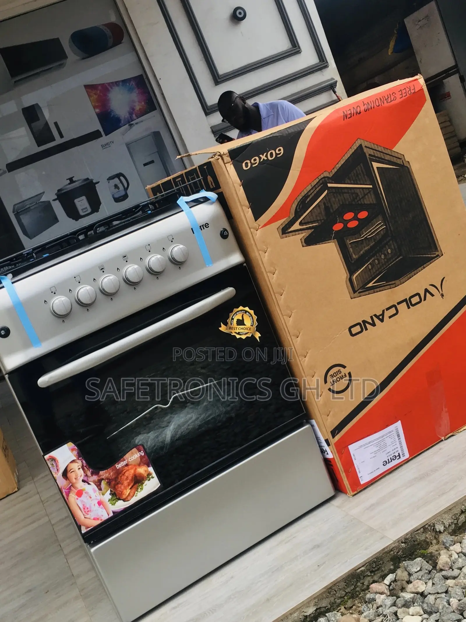 Purchase Gray 60x60 Glass Lid Oven With Grill 4 Gas Cooker