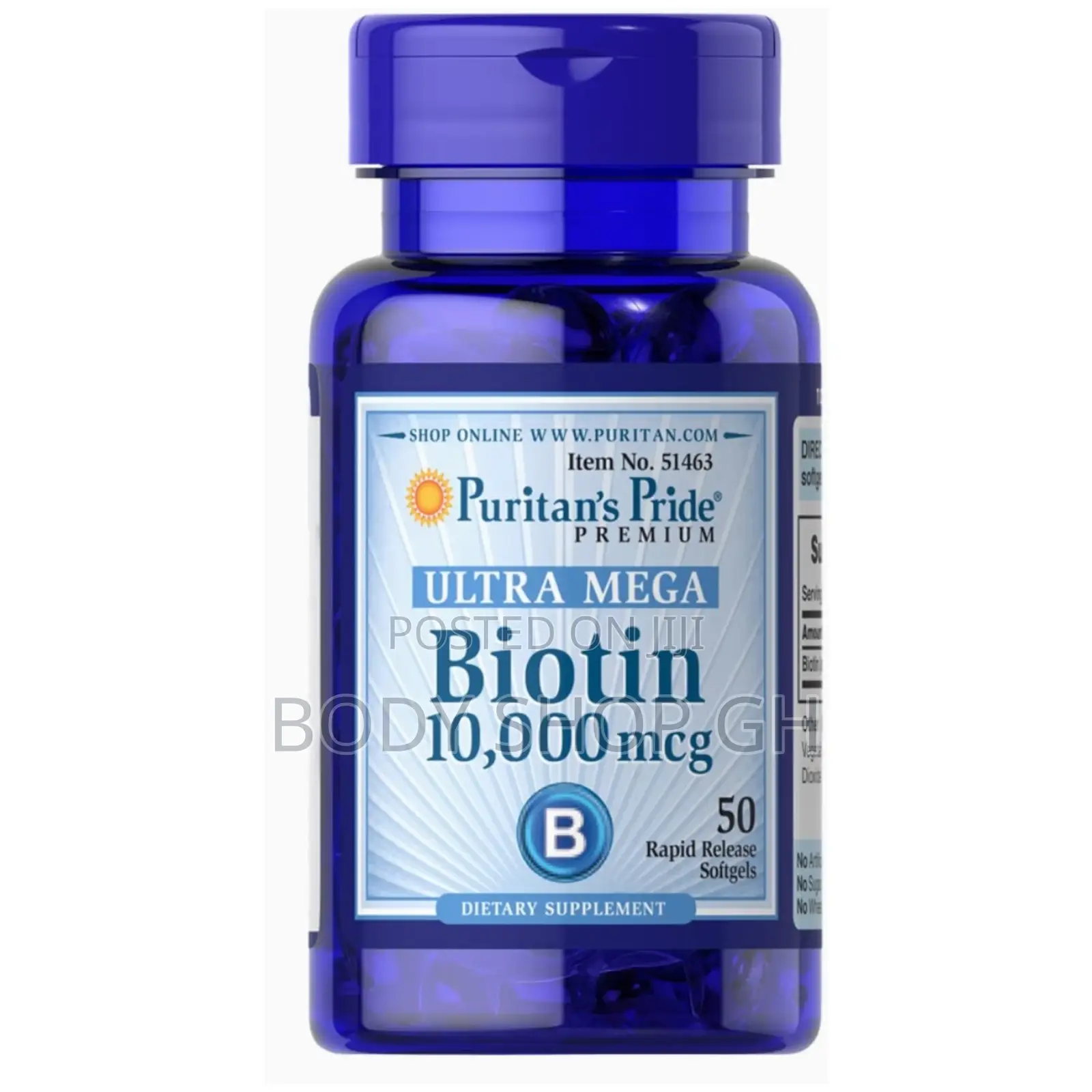 Puritan's Pride Biotin 10,000 MCG / 50 Softgels for Hair