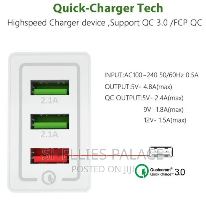 Smart Digital Display Fast Charger 5v3 . 1 a 3 USB Adapter