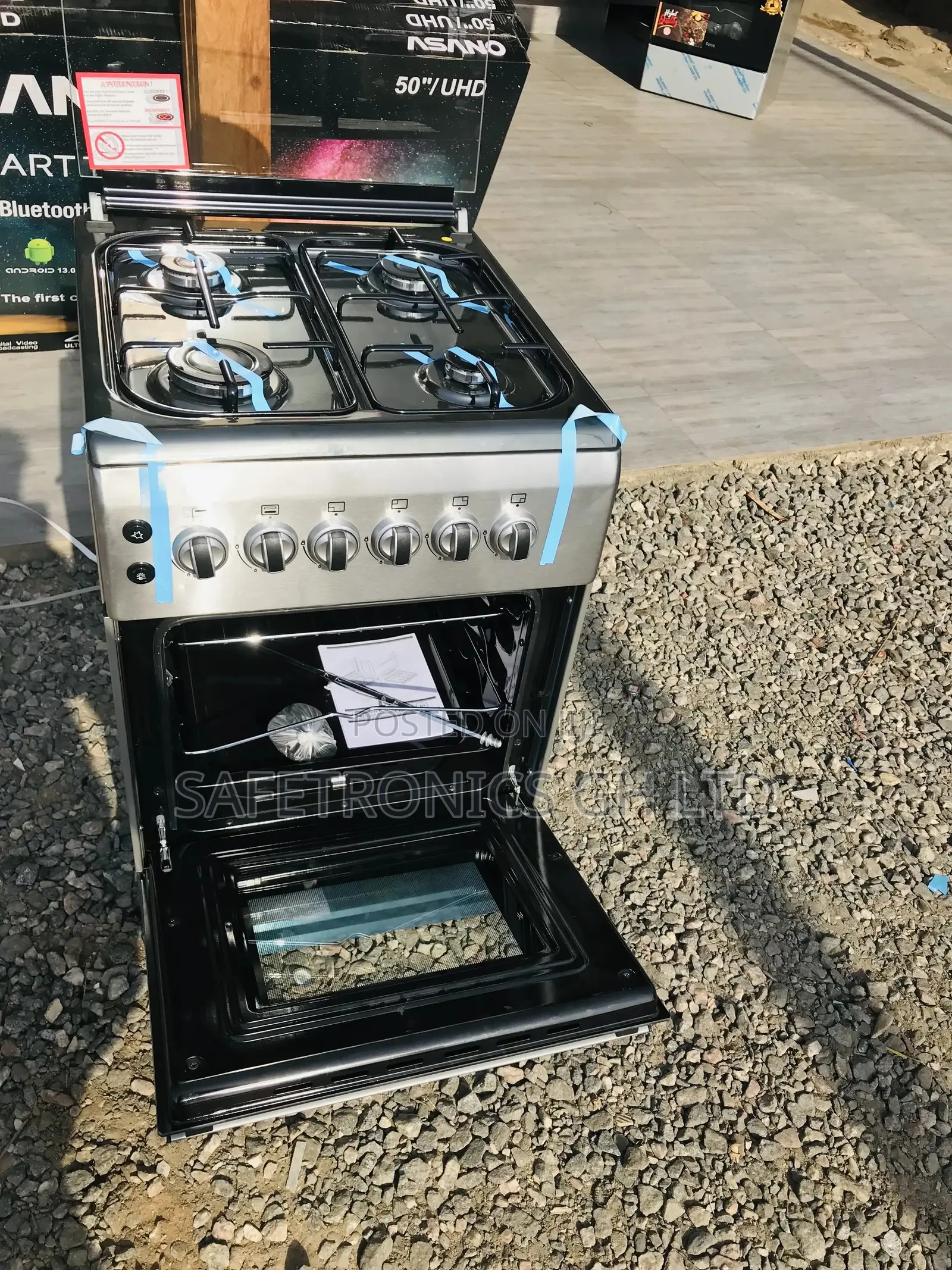 Gray 50x60 Ferre 4 Gas Cooker Oven With Grill Glass Lid