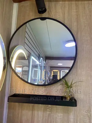 Decorative Round Miror With Black Shelves (60 CENTIMETERS)