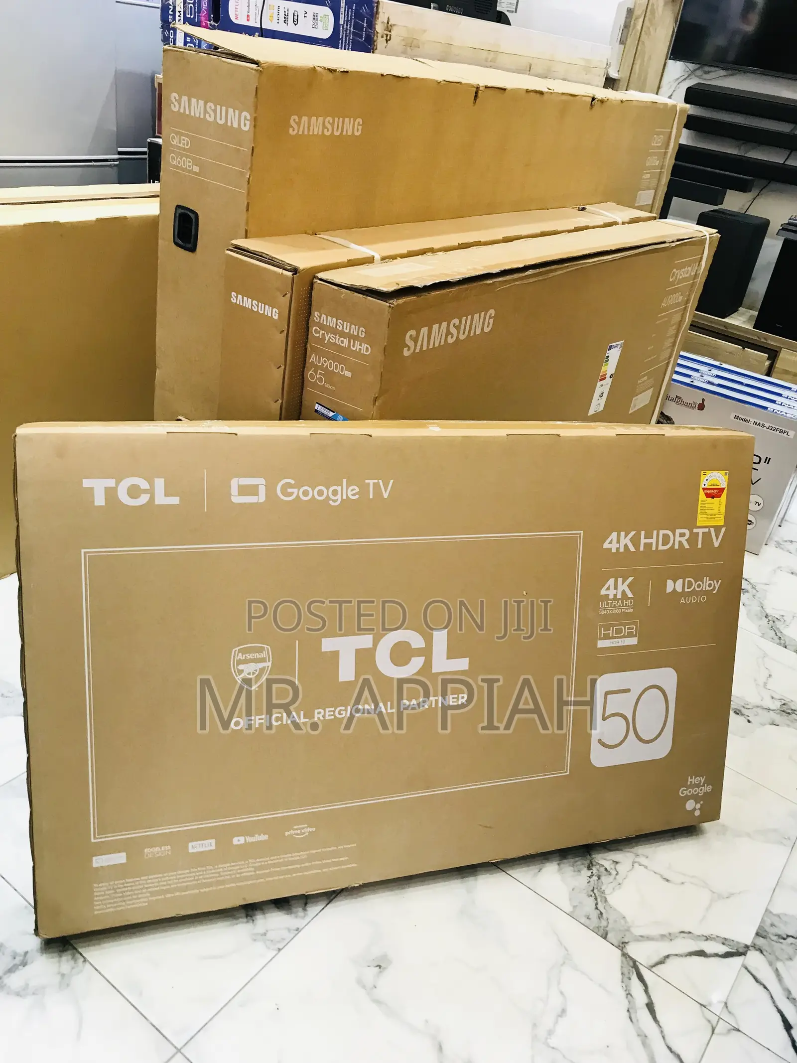 Elegant Black TCL 50P735 50 Inch Ultra HD Google Tv.