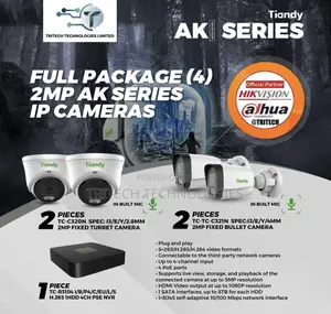 Tiandy 2mp 4ch IP Camera KIT Full Package + 1tb HDD
