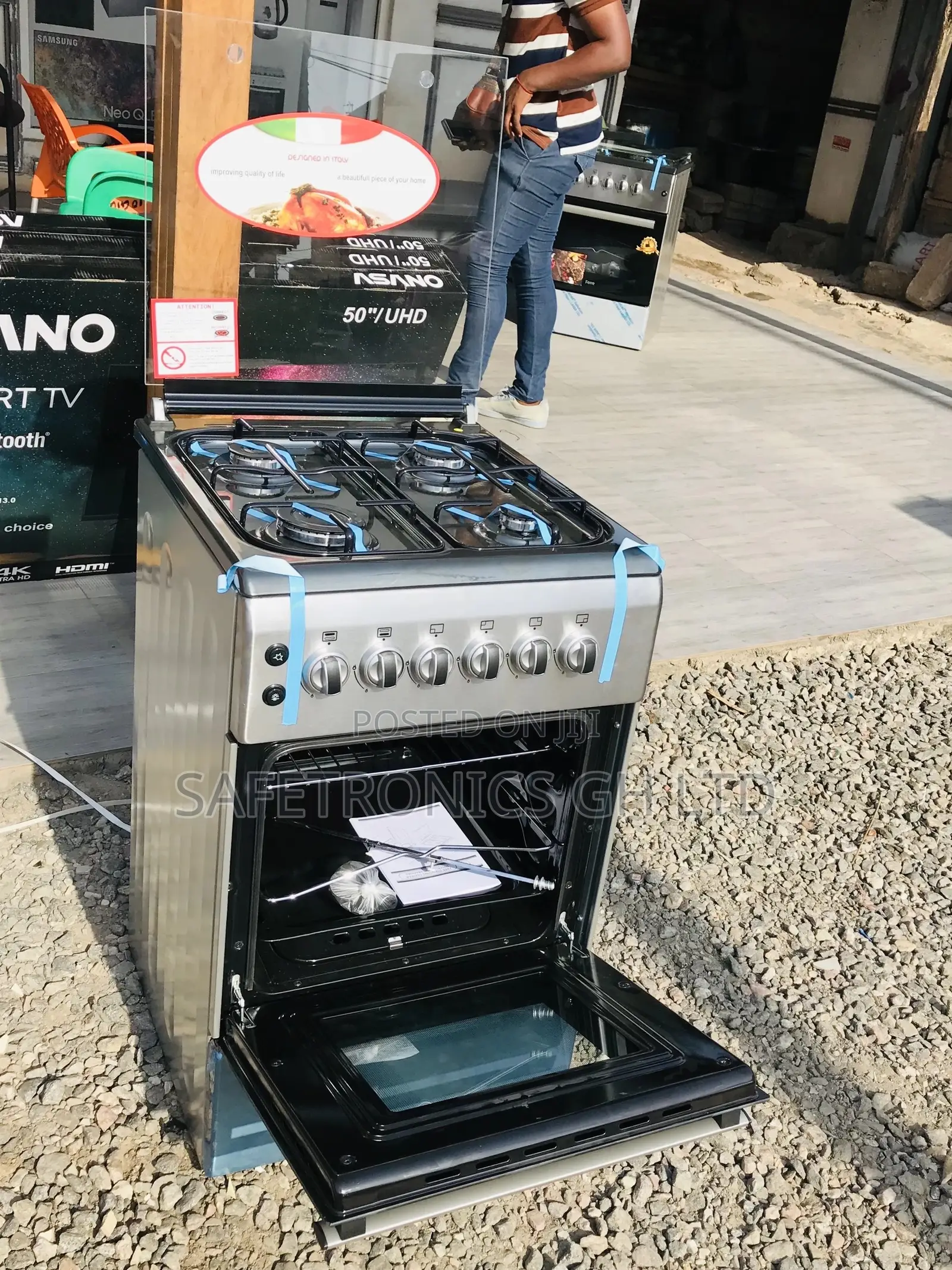 50x60 Ferre Oven With Grill Glass Lid Gray 4 Gas Cooker